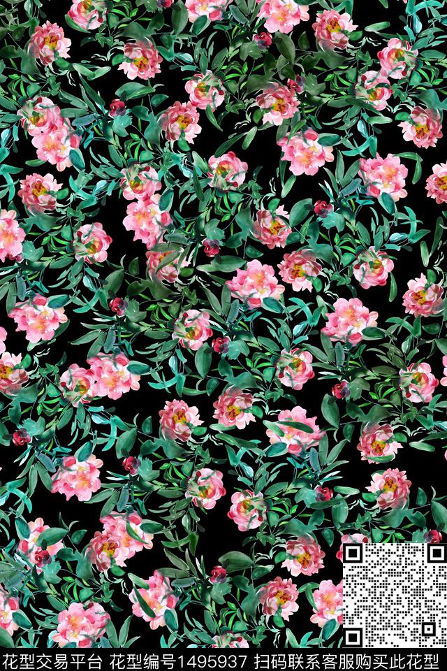 绿植树叶花卉大牌风数码印花华亿平台下载（图片编号: 1495937） - 瓦栏（Walan）