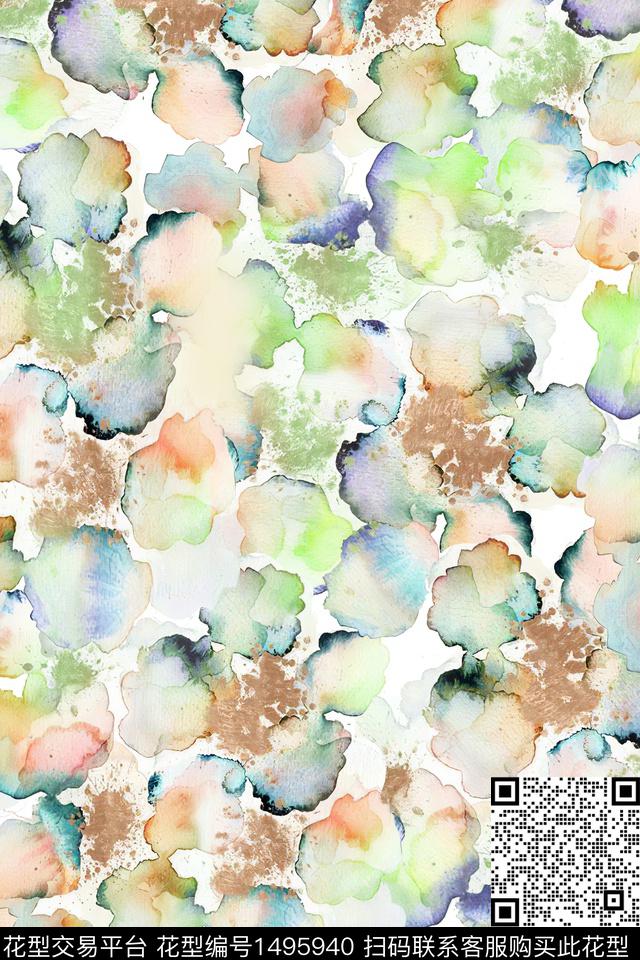 抽象小清新真丝数码印花华亿平台下载（图片编号: 1495940） - 瓦栏（Walan）