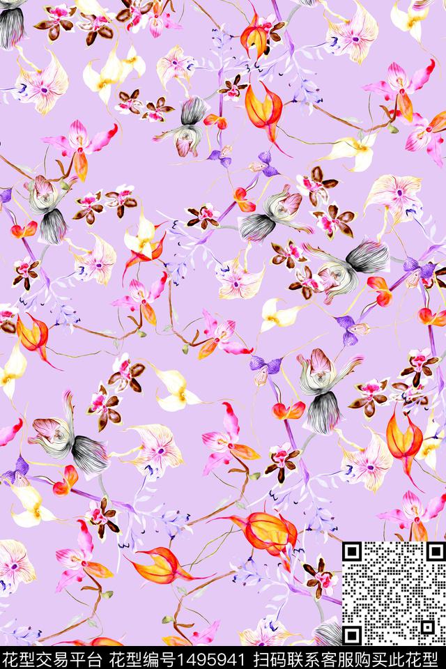 花卉大牌风小清新数码印花华亿平台下载（图片编号: 1495941） - 瓦栏（Walan）