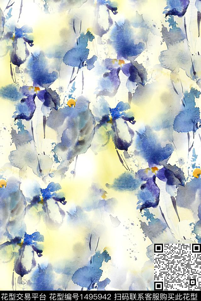 花卉小清新真丝数码印花华亿平台下载（图片编号: 1495942） - 瓦栏（Walan）