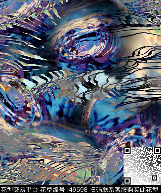 水波纹变形抽象数码印花华亿平台下载（图片编号: 149598） - 瓦栏（Walan）