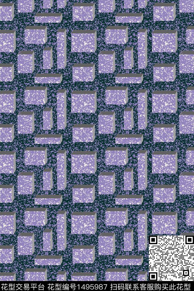 扎染华亿平台线条格子数码印花华亿平台下载（图片编号: 1495987） - 瓦栏（Walan）