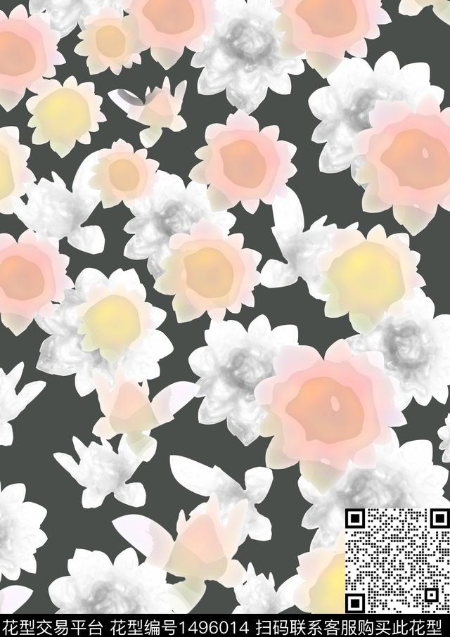 连衣裙花卉大牌风数码印花华亿平台下载（图片编号: 1496014） - 瓦栏（Walan）