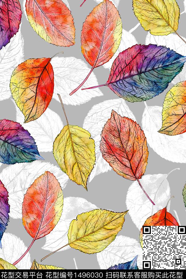 绿植树叶大牌风真丝数码印花华亿平台下载（图片编号: 1496030） - 瓦栏（Walan）