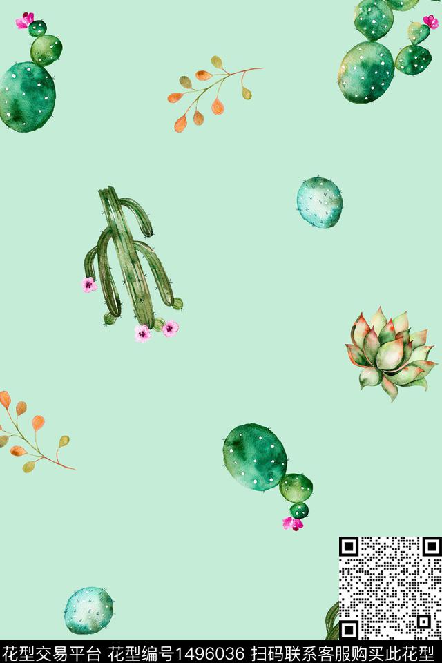 多肉仙人掌趣味数码印花华亿平台下载（图片编号: 1496036） - 瓦栏（Walan）