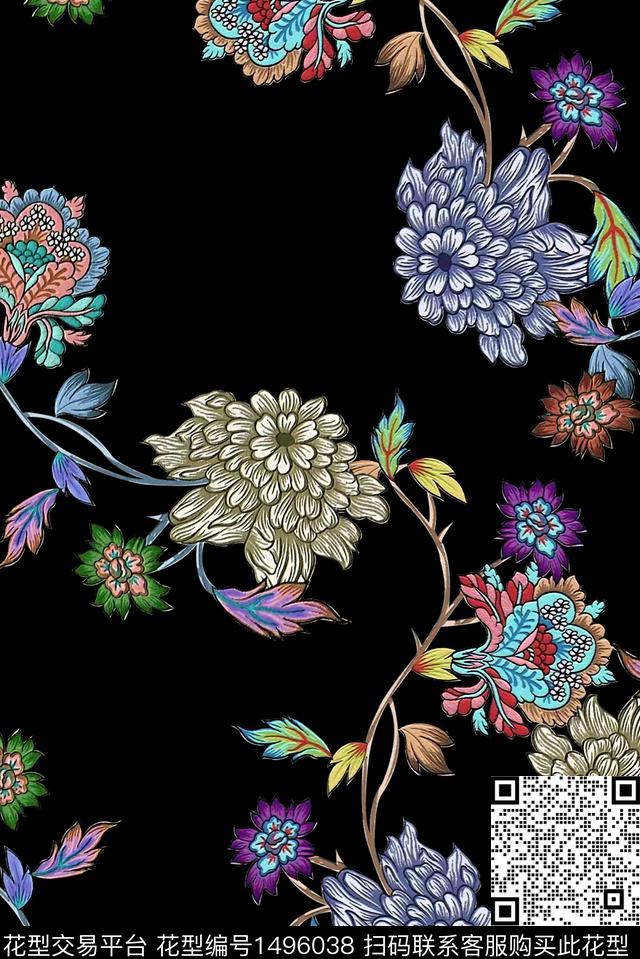时尚民族花卉中老年数码印花华亿平台下载（图片编号: 1496038） - 瓦栏（Walan）