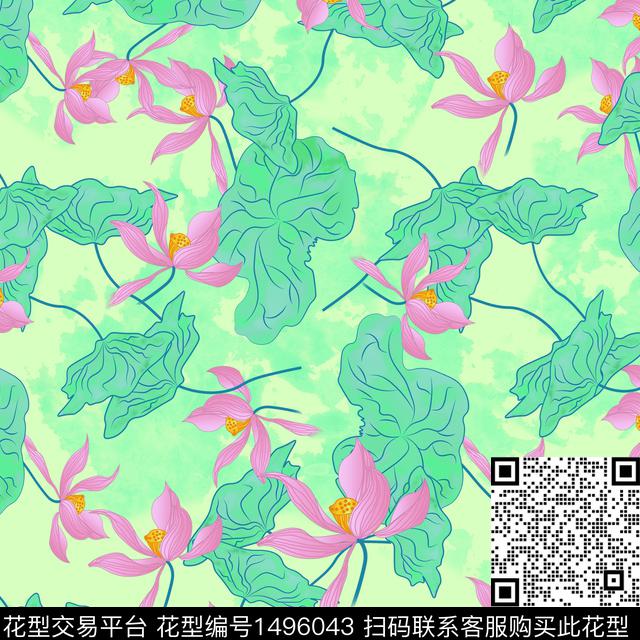 连衣裙花卉棉麻数码印花华亿平台下载（图片编号: 1496043） - 瓦栏（Walan）