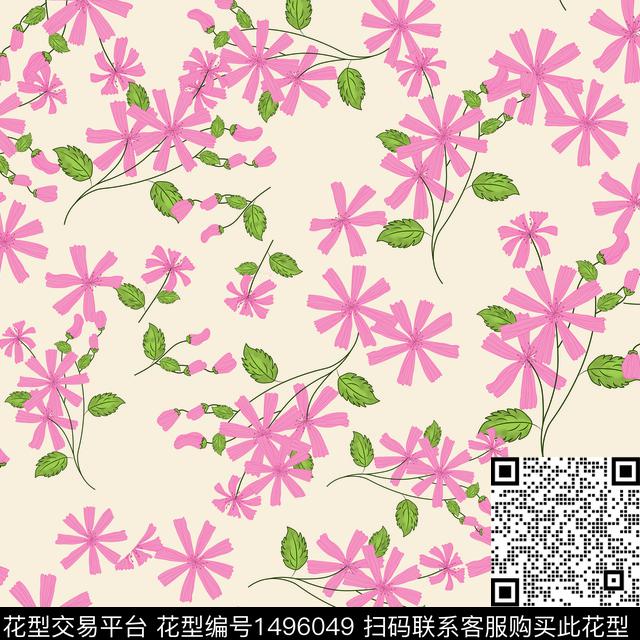 连衣裙花卉棉麻数码印花华亿平台下载（图片编号: 1496049） - 瓦栏（Walan）