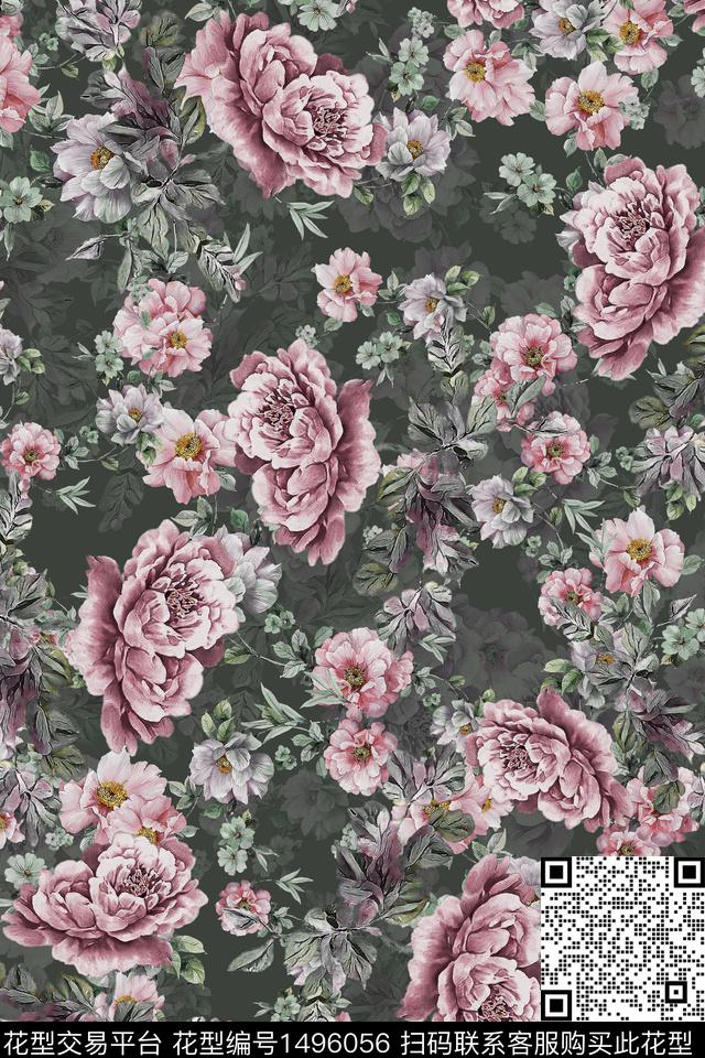 香云纱牡丹小碎花数码印花华亿平台下载（图片编号: 1496056） - 瓦栏（Walan）