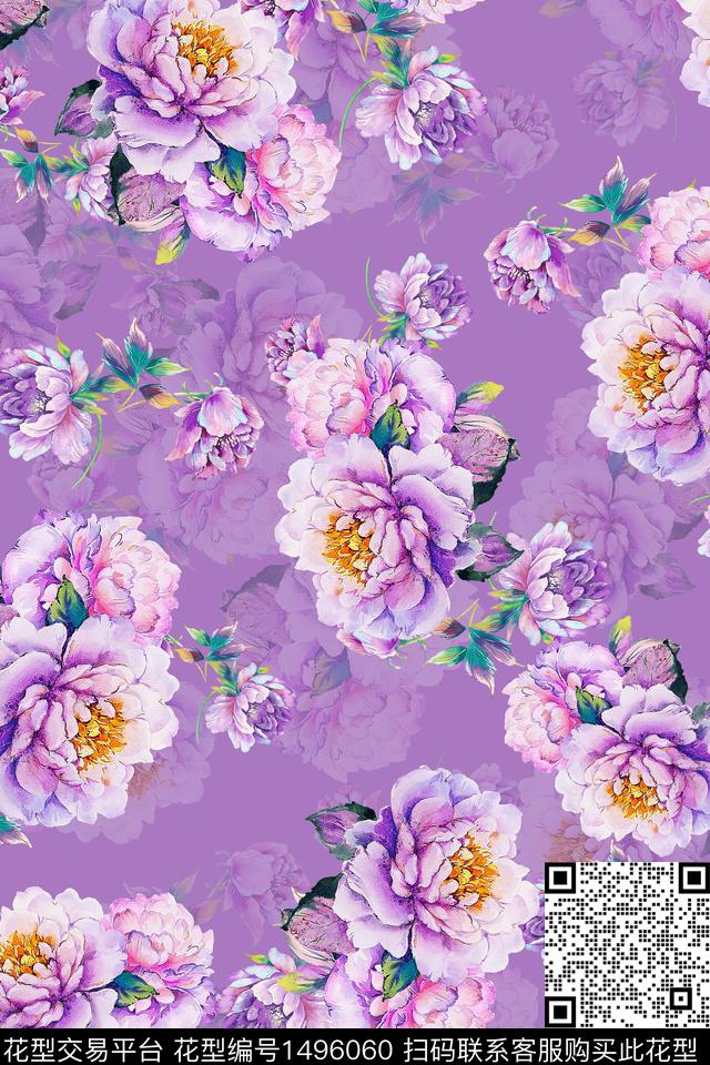 香云纱牡丹小碎花数码印花华亿平台下载（图片编号: 1496060） - 瓦栏（Walan）