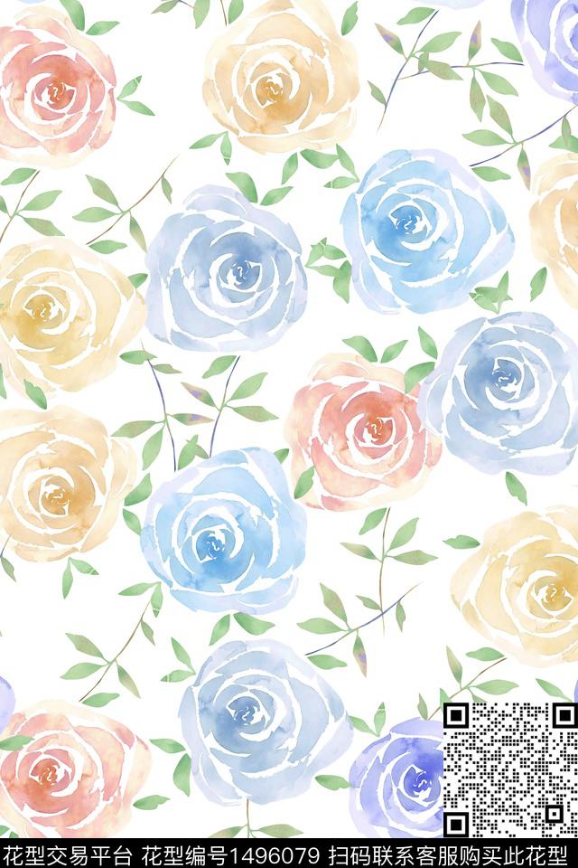 花卉大牌风小清新数码印花华亿平台下载（图片编号: 1496079） - 瓦栏（Walan）