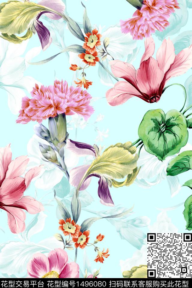 清爽底花卉花卉大牌风数码印花华亿平台下载（图片编号: 1496080） - 瓦栏（Walan）