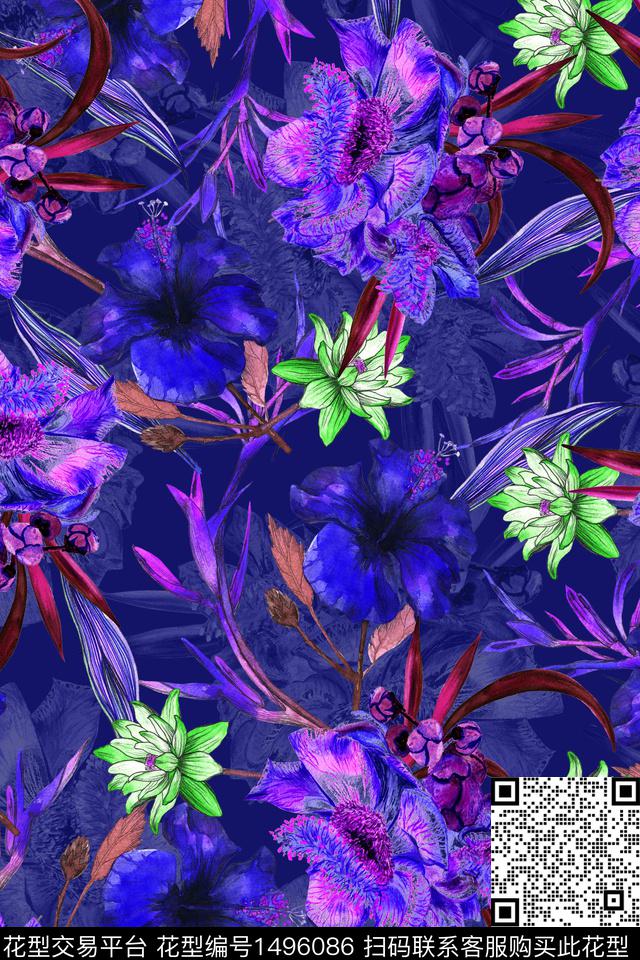 田园扎染华亿平台花卉数码印花华亿平台下载（图片编号: 1496086） - 瓦栏（Walan）