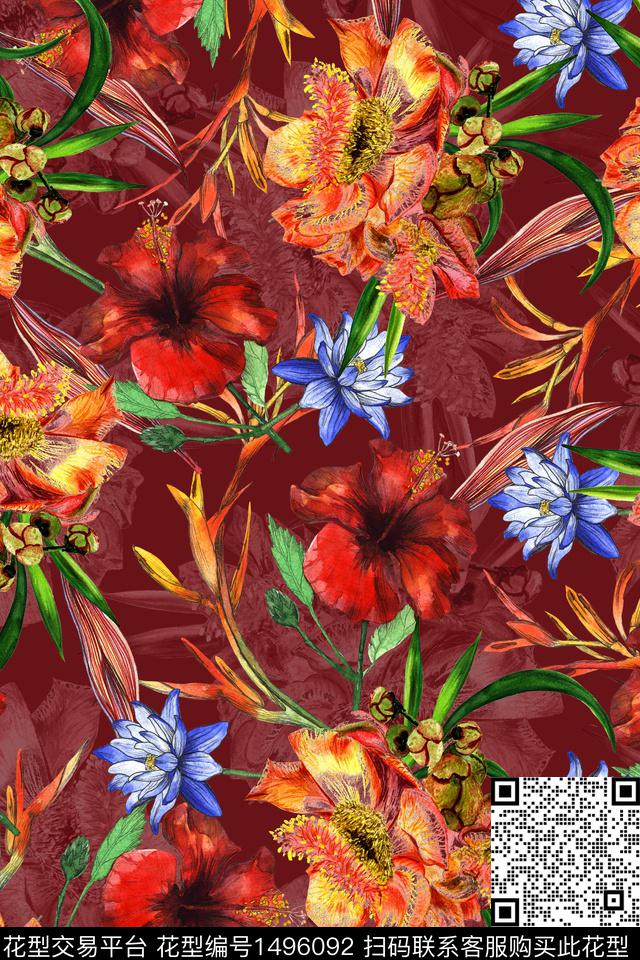 花卉中老年数码印花华亿平台下载（图片编号: 1496092） - 瓦栏（Walan）