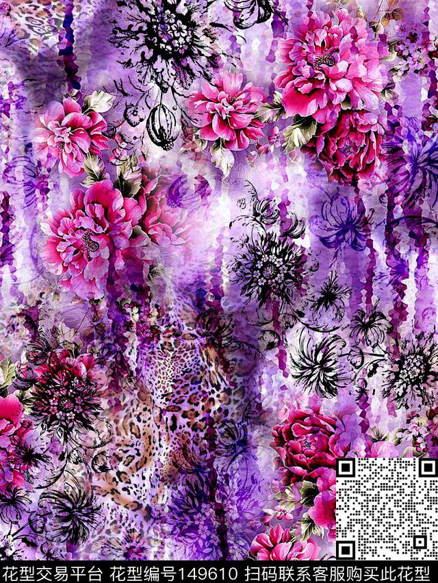 花卉肌理豹纹数码印花华亿平台下载（图片编号: 149610） - 瓦栏（Walan）