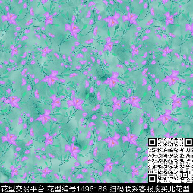 连衣裙花卉棉麻数码印花华亿平台下载（图片编号: 1496186） - 瓦栏（Walan）