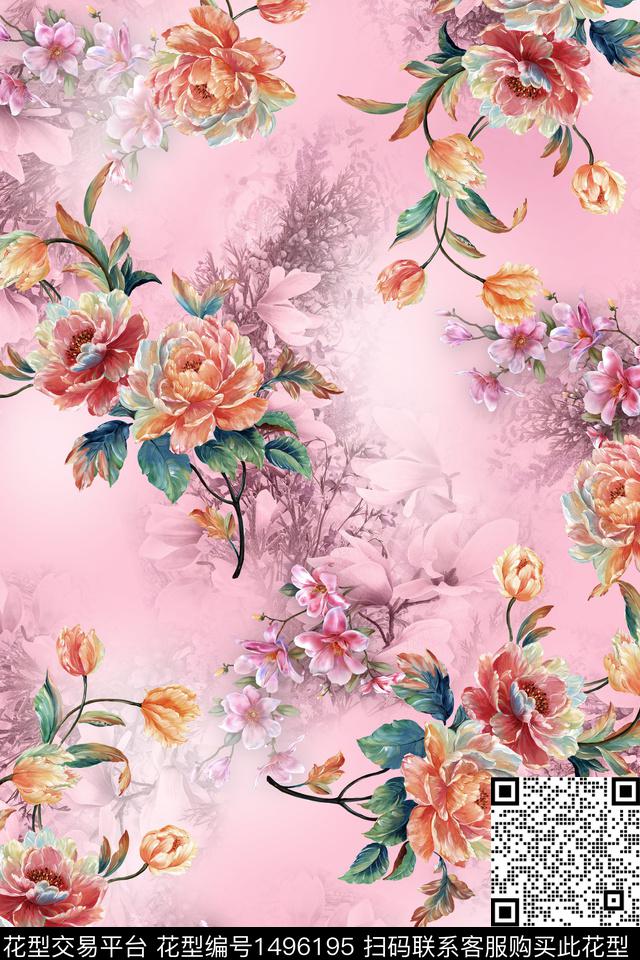 抽象花卉花卉大牌风数码印花华亿平台下载（图片编号: 1496195） - 瓦栏（Walan）