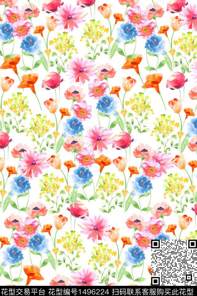 清爽底花卉花卉大牌风数码印花华亿平台下载（图片编号: 1496224） - 瓦栏（Walan）
