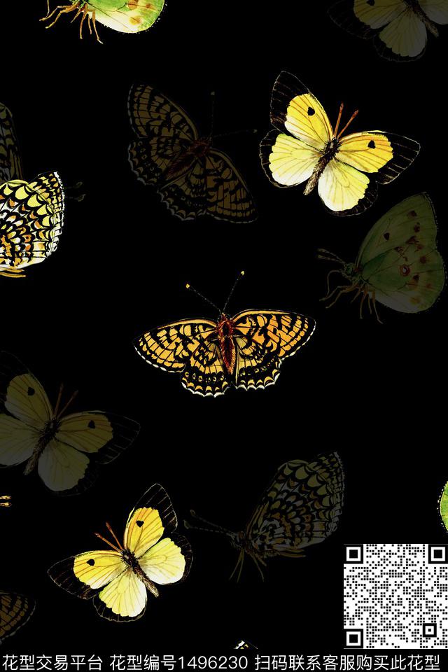 黑底花卉动物小清新数码印花华亿平台下载（图片编号: 1496230） - 瓦栏（Walan）
