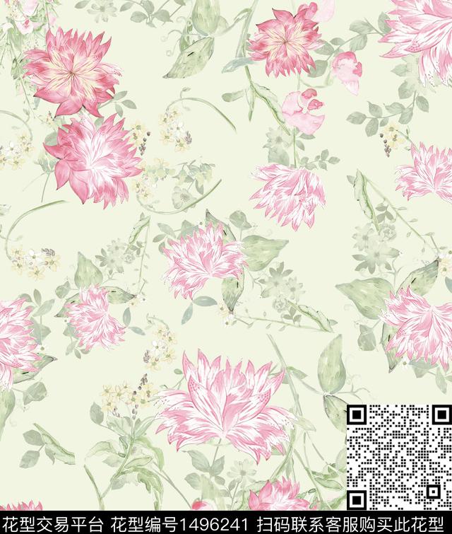 花卉手绘休闲数码印花华亿平台下载（图片编号: 1496241） - 瓦栏（Walan）