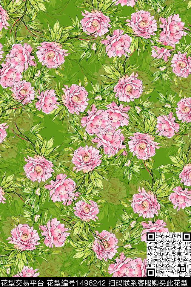 香云纱中国风牡丹数码印花华亿平台下载（图片编号: 1496242） - 瓦栏（Walan）
