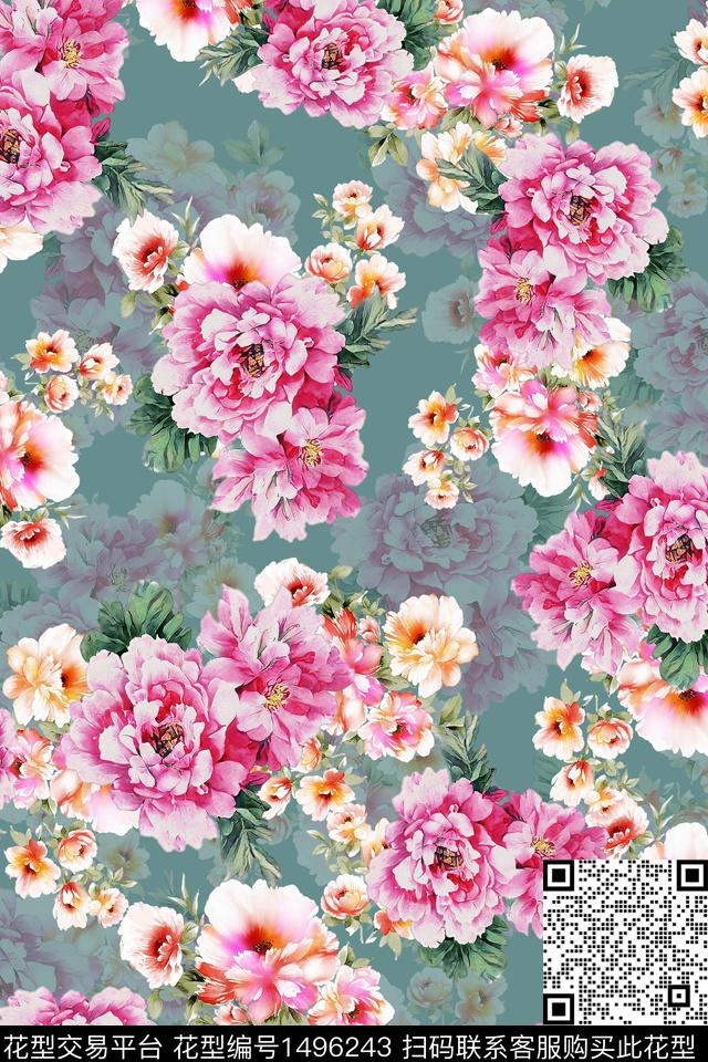 香云纱中国风牡丹数码印花华亿平台下载（图片编号: 1496243） - 瓦栏（Walan）