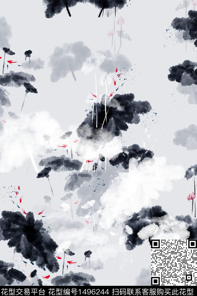 水墨风大牌风中国风数码印花华亿平台下载（图片编号: 1496244） - 瓦栏（Walan）
