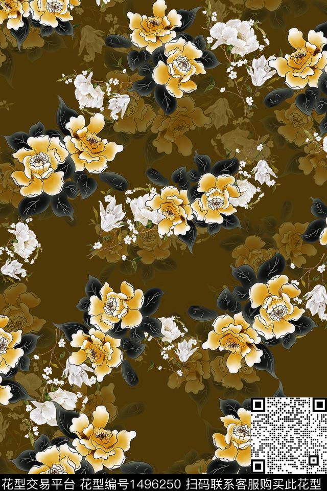 香云纱中国风花卉数码印花华亿平台下载（图片编号: 1496250） - 瓦栏（Walan）