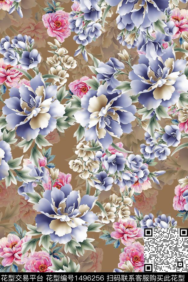 香云纱中国风牡丹数码印花华亿平台下载（图片编号: 1496256） - 瓦栏（Walan）