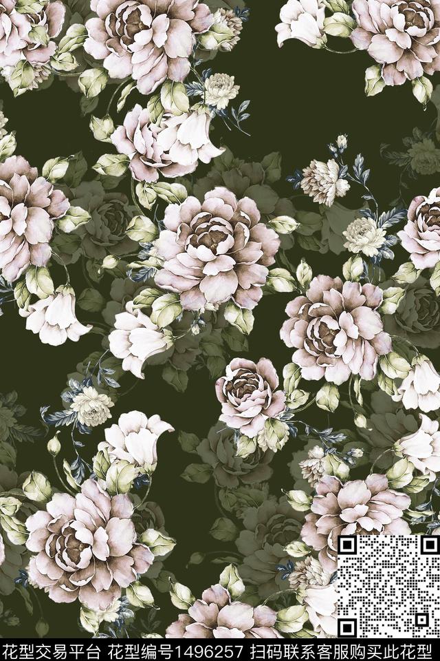 香云纱中国风牡丹数码印花华亿平台下载（图片编号: 1496257） - 瓦栏（Walan）
