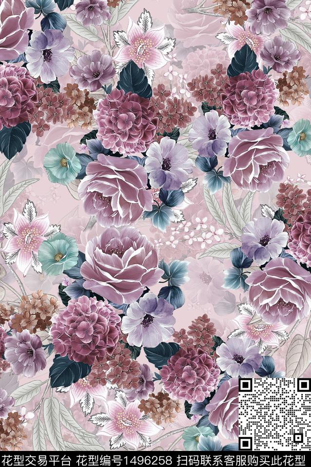 香云纱中国风花卉数码印花华亿平台下载（图片编号: 1496258） - 瓦栏（Walan）