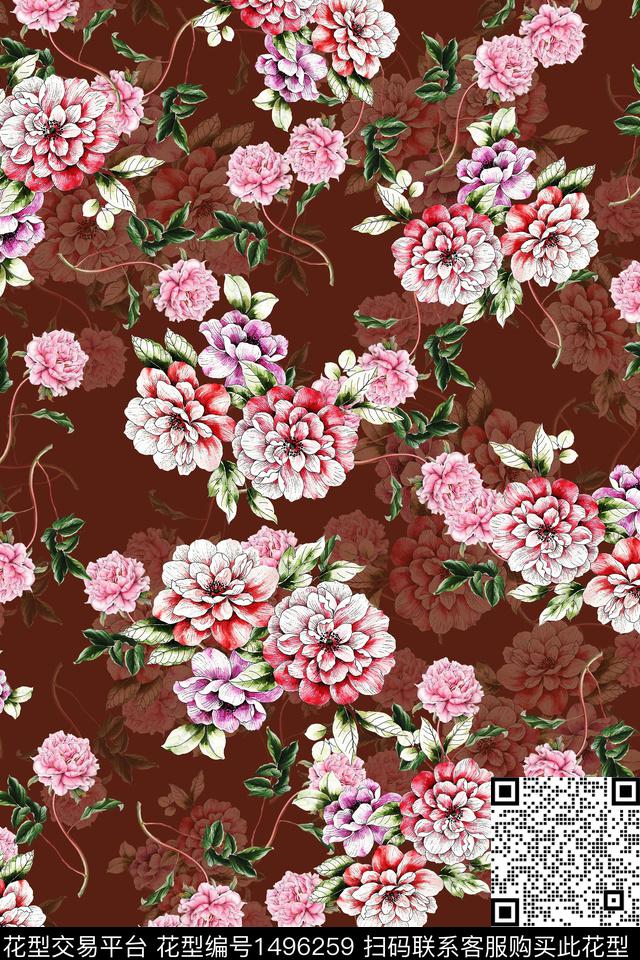 香云纱中国风花卉数码印花华亿平台下载（图片编号: 1496259） - 瓦栏（Walan）