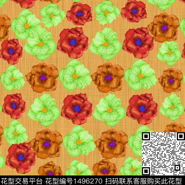 线条连衣裙花卉数码印花华亿平台下载（图片编号: 1496270） - 瓦栏（Walan）