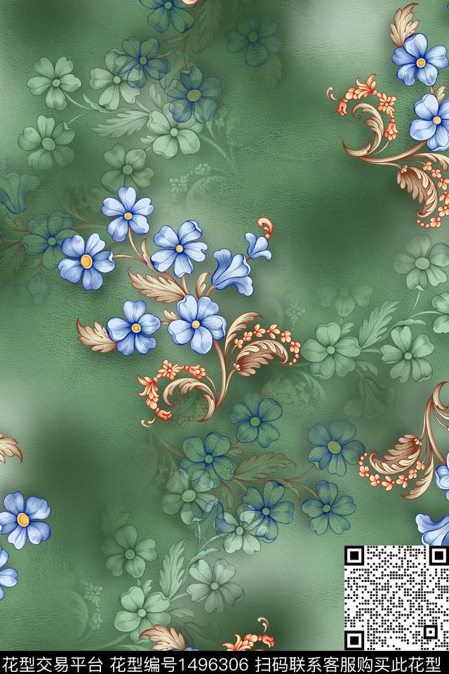 抽象花卉花卉大牌风数码印花华亿平台下载（图片编号: 1496306） - 瓦栏（Walan）