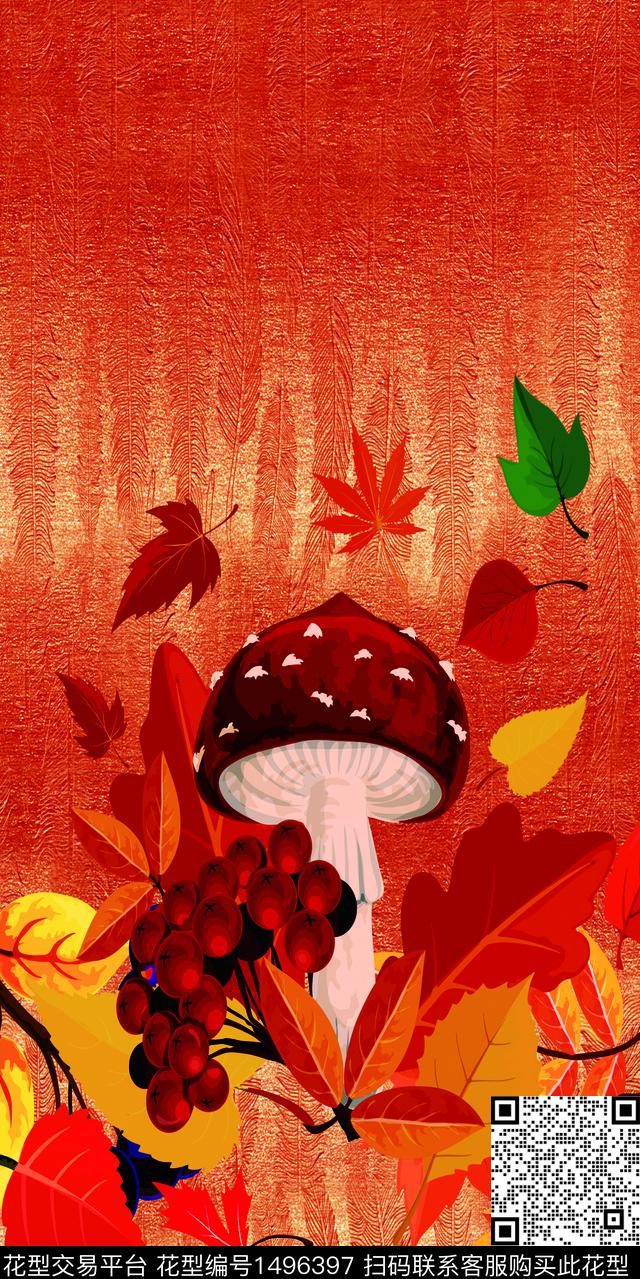 定位花蘑菇花卉数码印花华亿平台下载（图片编号: 1496397） - 瓦栏（Walan）