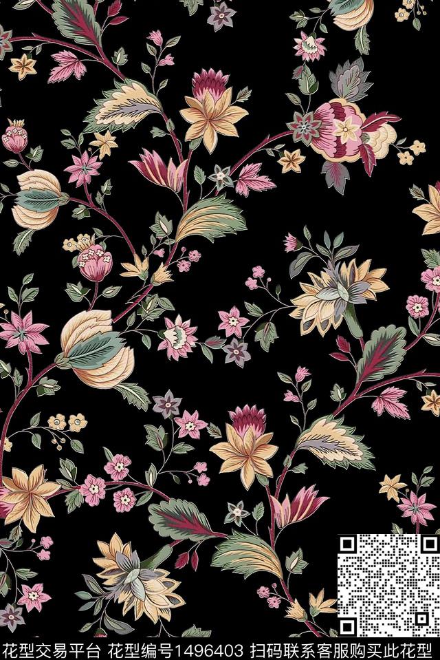 时尚民族花卉中老年数码印花华亿平台下载（图片编号: 1496403） - 瓦栏（Walan）