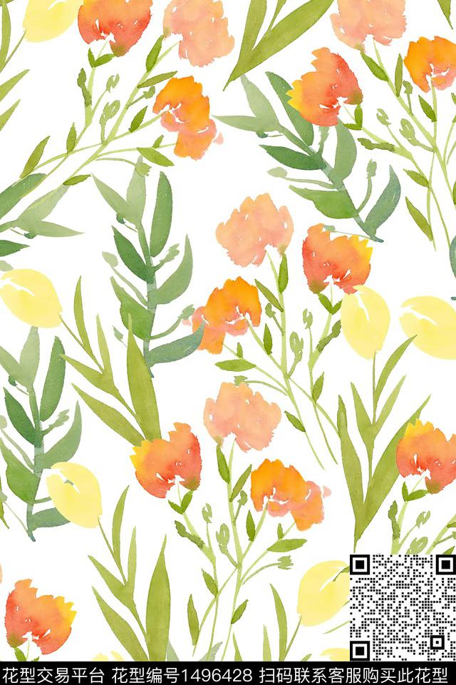 花卉大牌风小清新数码印花华亿平台下载（图片编号: 1496428） - 瓦栏（Walan）