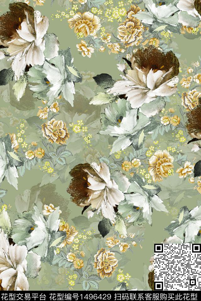 香云纱中国风油画华亿平台数码印花华亿平台下载（图片编号: 1496429） - 瓦栏（Walan）