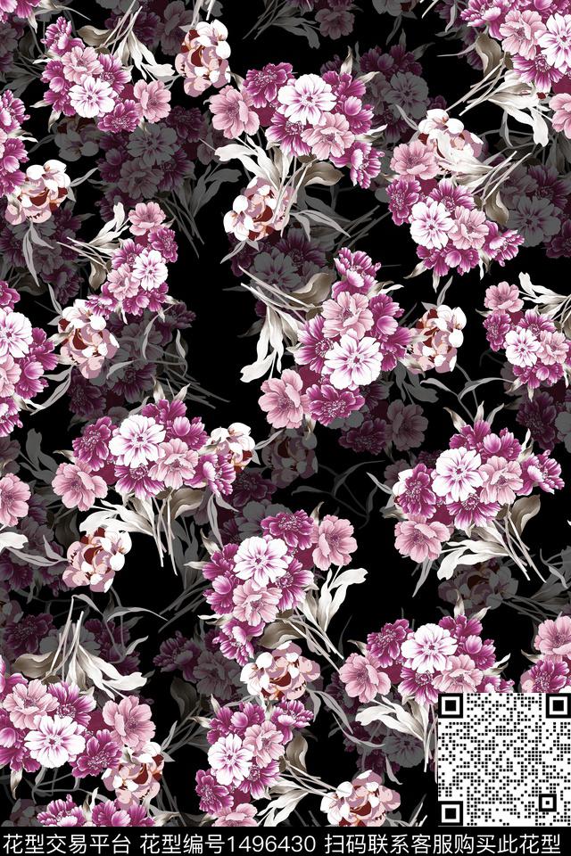 香云纱中国风花卉数码印花华亿平台下载（图片编号: 1496430） - 瓦栏（Walan）