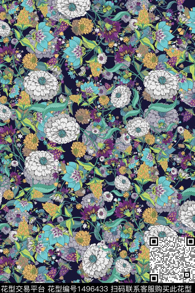 民族花卉花卉大牌风数码印花华亿平台下载（图片编号: 1496433） - 瓦栏（Walan）