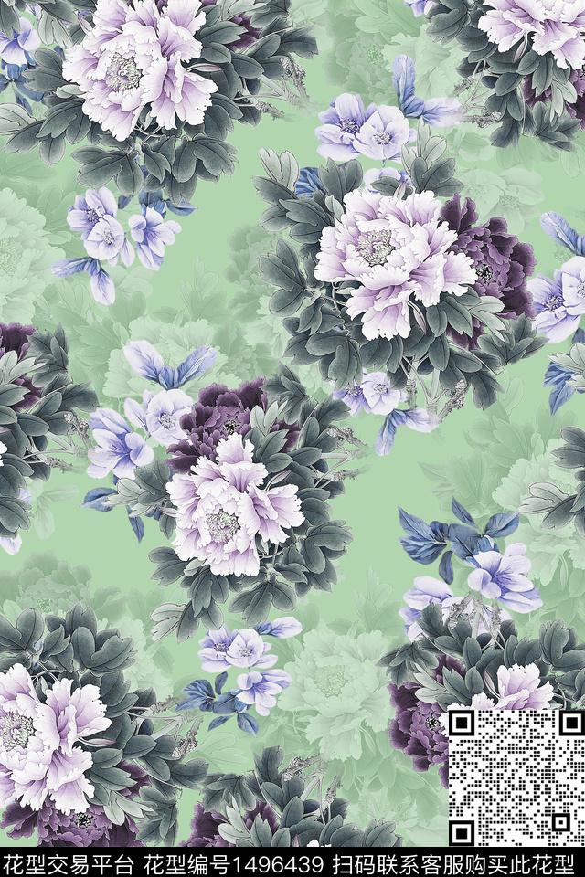 香云纱中国风牡丹数码印花华亿平台下载（图片编号: 1496439） - 瓦栏（Walan）