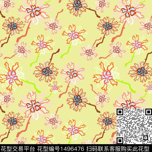 花卉手绘小碎花数码印花华亿平台下载（图片编号: 1496476） - 瓦栏（Walan）