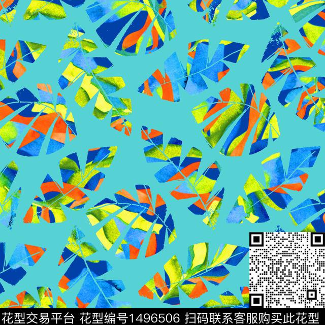 水彩数码华亿平台绿植树叶数码印花华亿平台下载（图片编号: 1496506） - 瓦栏（Walan）