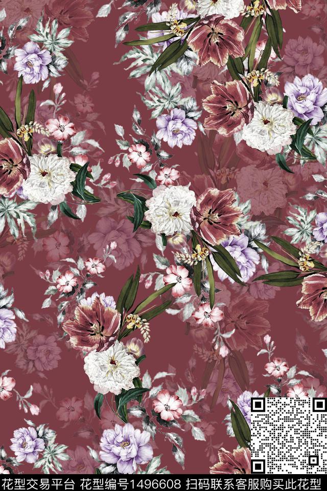 香云纱中国风花卉数码印花华亿平台下载（图片编号: 1496608） - 瓦栏（Walan）