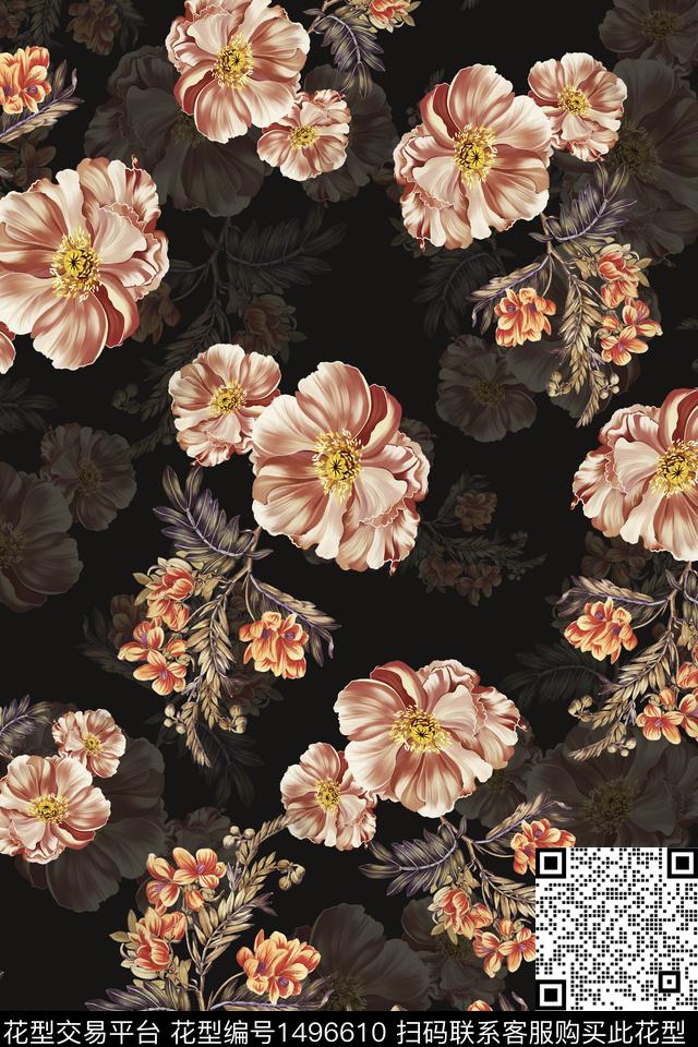 香云纱中国风花卉数码印花华亿平台下载（图片编号: 1496610） - 瓦栏（Walan）