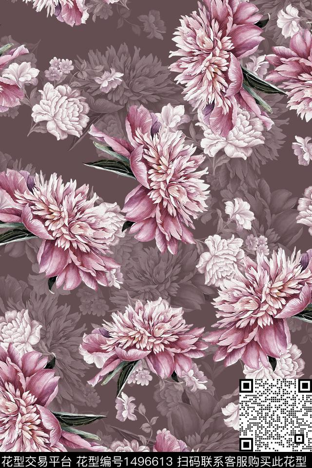 香云纱中国风花卉数码印花华亿平台下载（图片编号: 1496613） - 瓦栏（Walan）