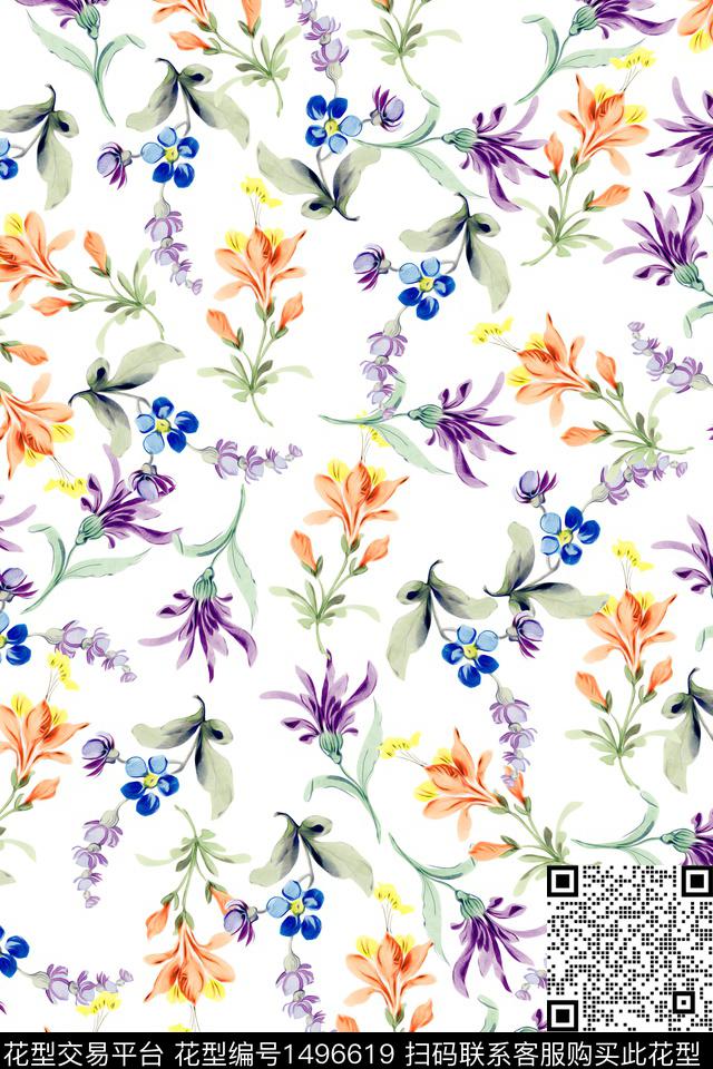 花卉大牌风小清新数码印花华亿平台下载（图片编号: 1496619） - 瓦栏（Walan）