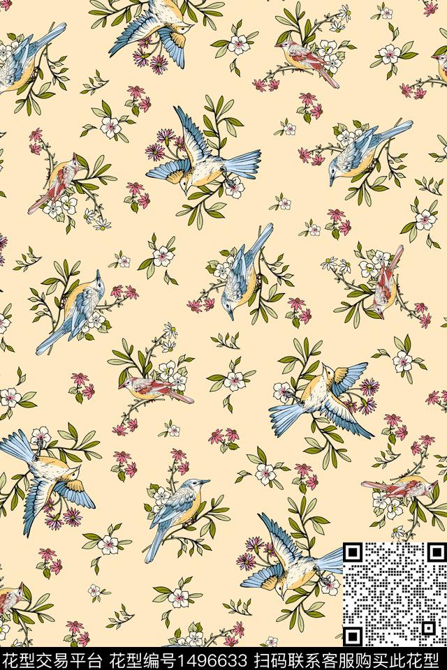 花鸟花卉大牌风数码印花华亿平台下载（图片编号: 1496633） - 瓦栏（Walan）