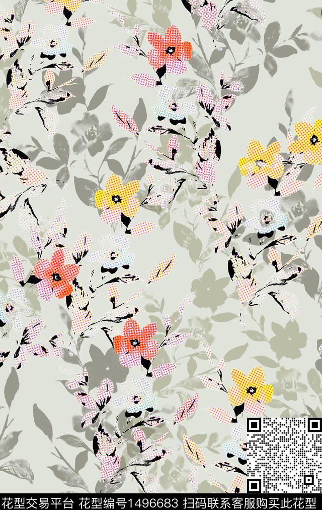 连衣裙渐变花卉数码印花华亿平台下载（图片编号: 1496683） - 瓦栏（Walan）