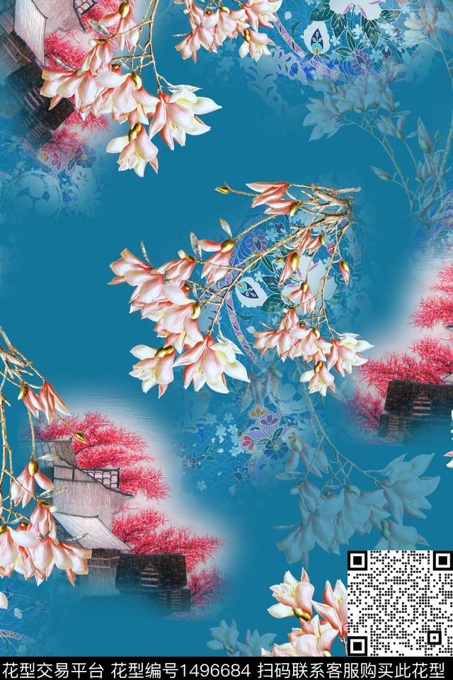 中国风旗袍香云纱春夏长裙女装剪影数码印花华亿平台下载（图片编号: 1496684） - 瓦栏（Walan）